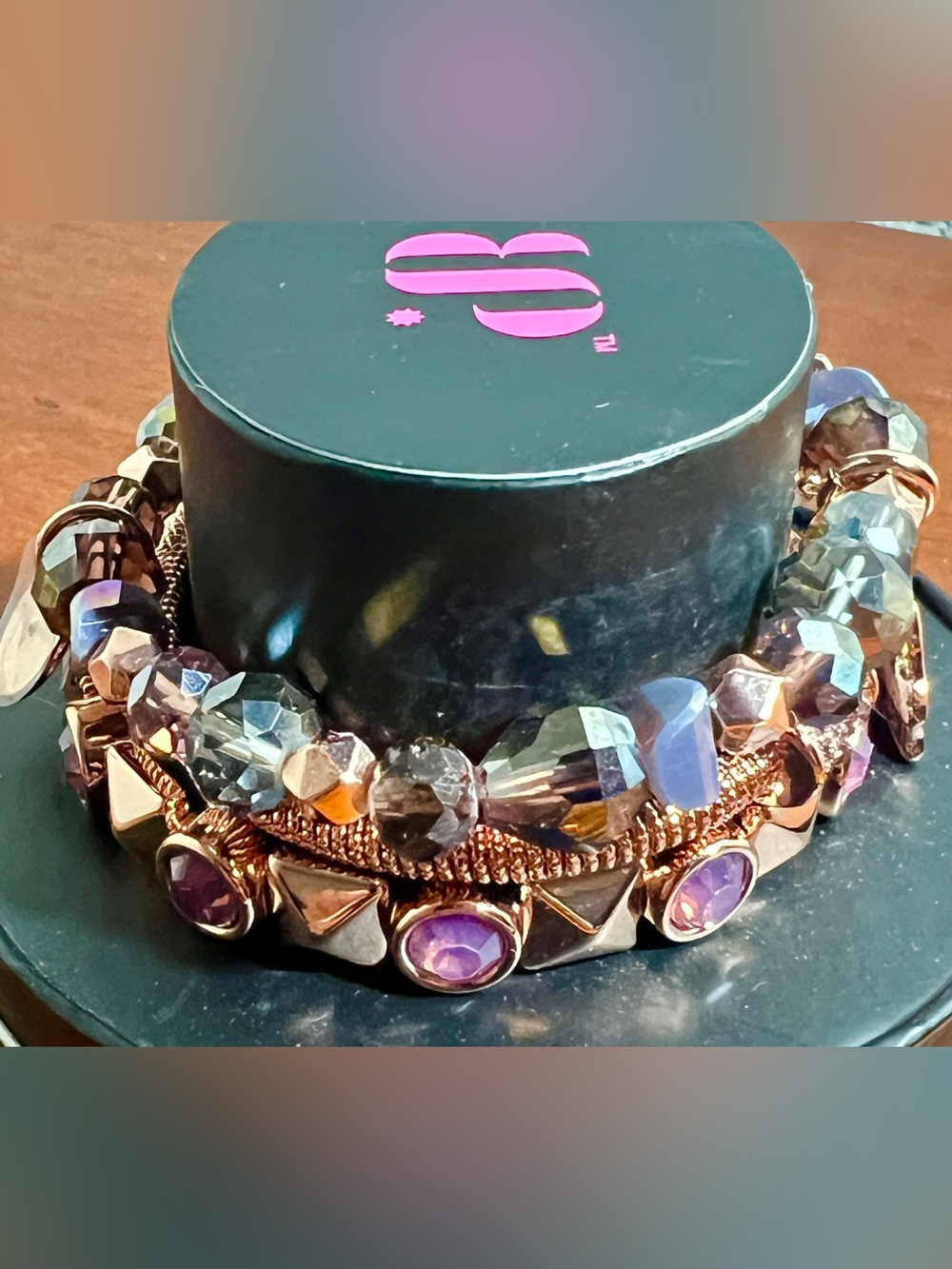 Bomb Party Rustic Holiday Rose Gold Plated Wrap Bracelet Lab Created Stones NWT